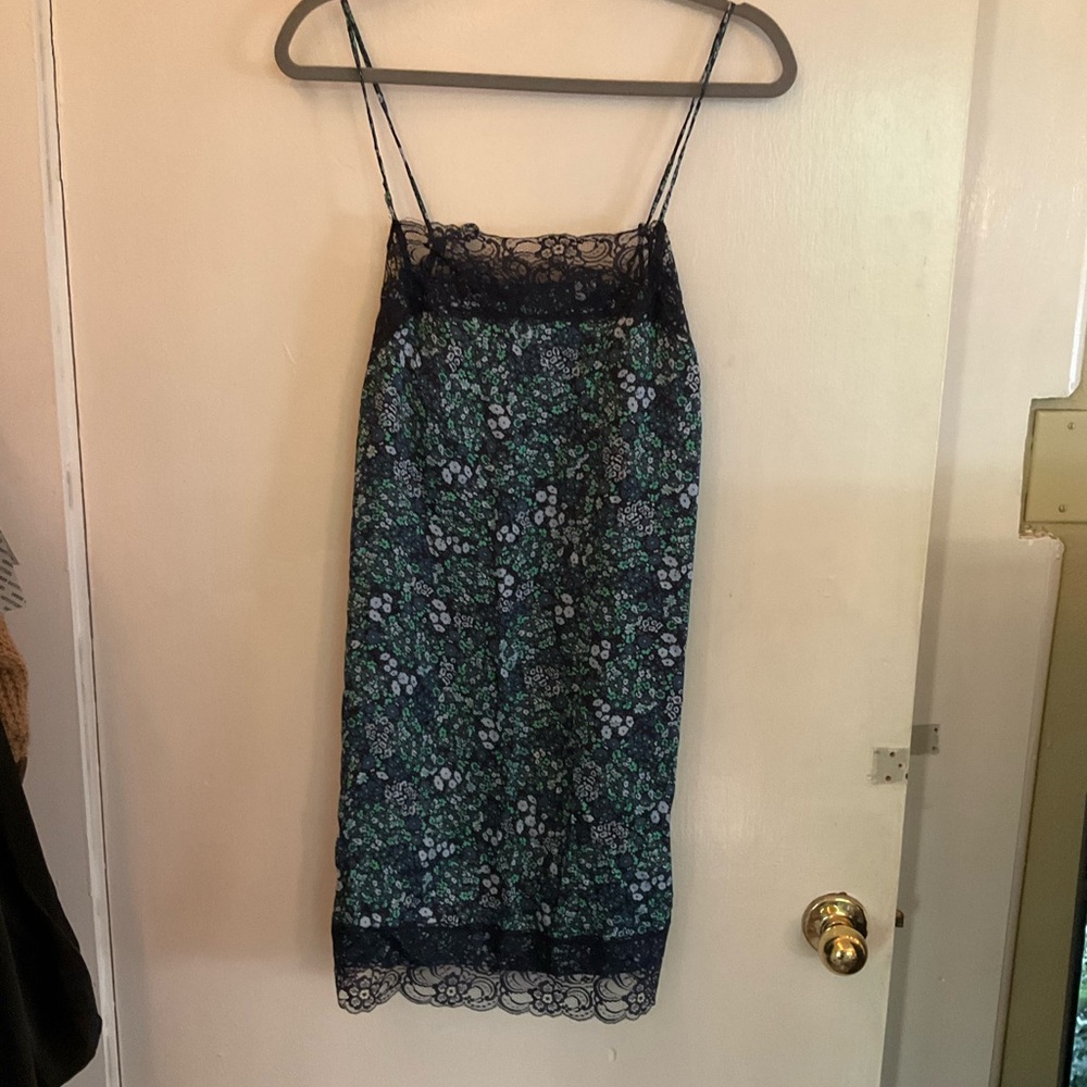 Aerie Lace Satin Spring Slip Dress in Navy and Green